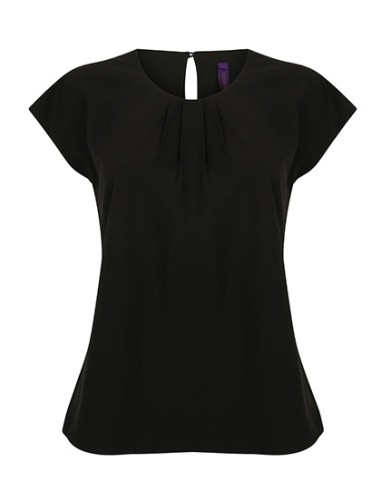 HEN-H597-Ladies Pleat Front Short Sleeve Blouse